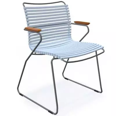 Chaise de jardin CLICK / H. assise 44,5 cm / Accoudoirs en bambou / Lamelles en Plastique / Bleu Clair / Houe