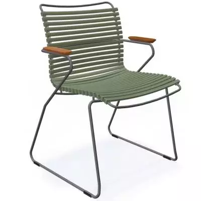Chaise de jardin CLICK / H. assise 44,5 cm / Accoudoirs en bambou / Lamelles en Plastique / Vert Olive / Houe