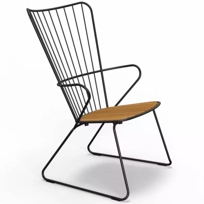 Fauteuil lounge outdoor PAON / H. assise 40 cm / Métal Bambou / Noir / Houe