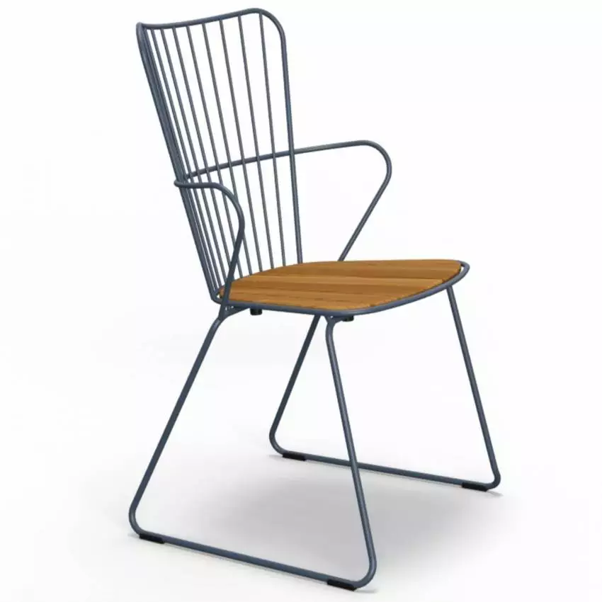 Chaise outdoor avec accoudoirs PAON / H. assise 46 cm / Métal Bambou / Bleu / Houe