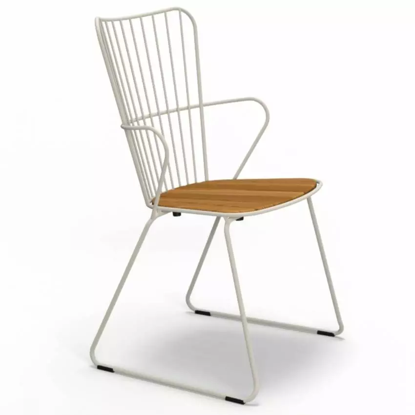 Chaise outdoor avec accoudoirs PAON / H. assise 46 cm / Métal Bambou / Blanc / Houe