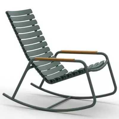 Fauteuil lounge à bascule RECLIPS / H. assise 41 cm / Accoudoirs en Bambou / Plastique recyclé / Vert / Houe