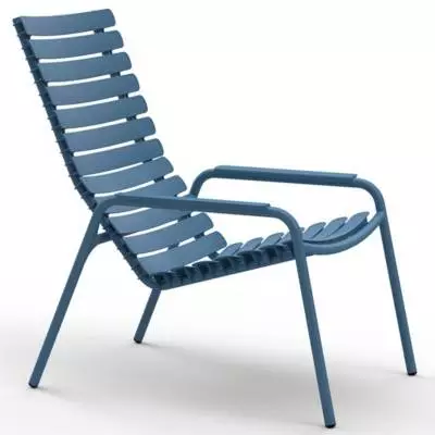 Fauteuil lounge RECLIPS / H. assise 40 cm / Accoudoirs en Aluminium / Plastique recyclé / Bleu / Houe