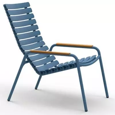 Fauteuil lounge RECLIPS / H. assise 40 cm / Accoudoirs en Bambou / Plastique recyclé / Bleu / Houe