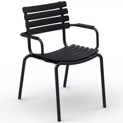 Chaise outdoor RECLIPS / H. assise 46 cm / Accoudoirs en Aluminium / Plastique recyclé / Noir / Houe