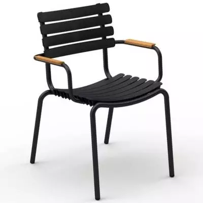 Chaise outdoor RECLIPS / H. assise 46 cm / Accoudoirs en Bambou / Plastique recyclé / Noir / Houe