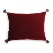 Coussin rectangulaire GOA POMPON / 30 x 40 cm / Velours de soie / Shangai rouge