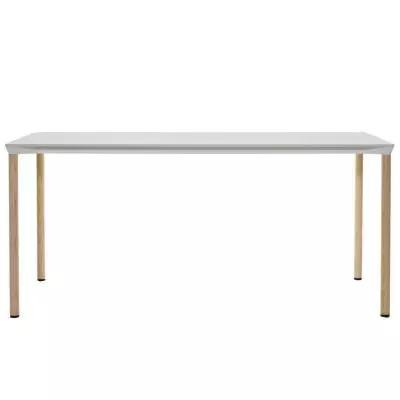 Table MONZA / L. 160 x H. 73 cm / Piétement frêne naturel / Plateau Blanc / Plank